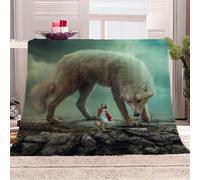 KGSK Throw Blanket 3D Girl And Animal Wolf Design Bed Blankets And Throws 31x39inch Printed Kids Boys Adults, Soft Flannel Warm Microfiber Sport Bedding For Bed Couch