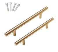 KGUDYS 2-piece drawer handles,T-shaped furniture handles,kitchen cabinet handles,aluminium door handles,modern style finger edge pull handles,for kitchen,wardrobe,Gold-450mm/17.7in