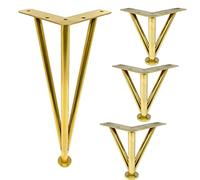 KGUDYS 4-piece furniture leg set, modern DIY sofa legs, metal triangular replacement feet,for sofa/table/cabinet, adjustable, with base plate protector,Gold-33cm/13in