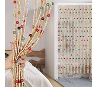 KGUDYS Wooden Beaded Bamboo Door Curtain-Room Partition String Door Curtains-Summer Fly Door Screen,Handmade Hanging Beaded Door Blinds,Coloured Bamboo Curtain,Easy to Install,30strands-60x120cm