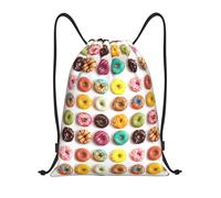 kguewg Lightweight Drawstring Bag, Gym Backpack With Different Flavors Of Doughnuts Print For Sports, Yoga, Travel