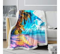 KGUHVFTK Sherpa Fleece Blanket,Colorful beach in Maldives Digitally Printed Blanket,Plush and Lightweight Blanket,for Sofas Couch Double,Gifts for Adult Kids 。Size: 130x150cm