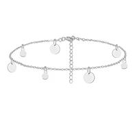 KGX STORES 925 Sterling Silver Anklet 22.6 +3cm Adjustable Extension Chain Hanging Disc Charms Ladies Women Girls Ankle Bracelet with Jewellery Box (Disc Anklet)