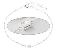 KGX STORES Sterling Silver Bracelet 925 Adjustable 15.6+3cm Extension Chain with a Clear Cubic Zirconia Centered Stone Ladies Women Gift Box (Rectangle)