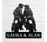 KGYMOT Personalised Motorcycle Couple Kiss Name Sign Custom Motocross Metal Wall Art Gift for Motorcycle Lover Hanging