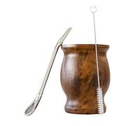 KH HAIKE Yerba Mate Cup, Natural Gourd Stainless Steel Cup Set with Drinking Filter and a Cleaning Brush, BPA-Free Lid, 8oz/240ml Double Wall Yerba Mate Gourd Set
