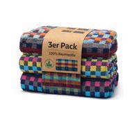 KH-Haushaltshandel Pack of 3 Terry Towel 50 x 90 cm Multicoloured Dark Checked Hand Towel Multi-Purpose Towel 100% Cotton (3)