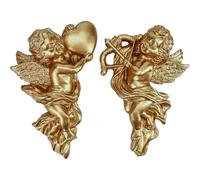 KH866 2-Piece Gold Resin Angel Wall Sculptures - 5.3" Winged Cherub Figurines for Wall Hanging, Vintage Cupid Ornaments for Crafts, Wedding, and Home Decor
