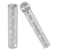 KH866 Mic Handle Cover with Sparkly Bling Rhinestones Silver Mic Handle Sleeve Fit for Most Wireless Microphones for TV Show Use