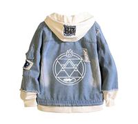 KHAFVXTP Fullmet-al Alchemi-st Mens Denim Jackets, Comfortable Long Sleeve Hooded, Printed Hoodies are Ideal for Fans, Classic(Blue4,3XL)