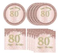 KHAIVI 40PCS 80th Birthday Decorations for Women Rose Gold Birthday Disposable Tableware Include 80th birthday plates and napkins for women 80 Year Old Birthday Vintage 1943 Birthday Decorations