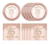 KHAIVI 75th Birthday Decorations for Women,75th Birthday Party Plates and Napkins,Rose Gold 75 Year Old Party Theme Tableware 75 Party Table Decorations Supplies,Disposable 7'' Paper Plates, Napkins