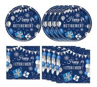 KHAIVI Retirement Party Decorations Happy Retirement Party Supplies Sliver Blue Disposable Tableware Retirement Plates and Napkins Sets for Women Men, 6.68