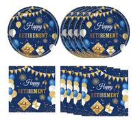 KHAIVI Retirement Party Supplies Retirement Tableware Party Decorations Blue Gold Disposable Retirement Plates and Napkins Sets Decorations Favors for Men Women