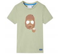 vidaXL Light Khaki Children's Cotton Tee - Gorilla and Coconut Design Round Neck Kids' T-Shirt - Short Sleeved Top for Everyday Wear - Size 128 for Ages 7-8