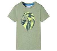 vidaXL Kids' T-Shirt - Soft Cotton, Short Sleeves, Light Khaki Jungle Themed Tee, Round Neck, Size 140, for Children Aged 9-10 Years