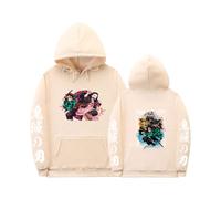(Khaki-2, 4XL) Autumn/Winter Anime Devil Hunter Print Men's and Women's Casual Sports Hoodie Loose Hoodie Jacket