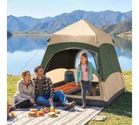 Khaki 4 Person Dual Layer Pop Up Camping Tent With Rainfly Outsunny