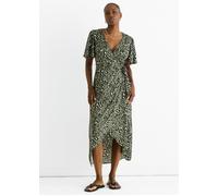Khaki Animal Print Viscose Wrap Midi Dress Gini London Khaki 10