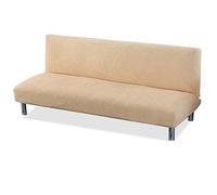 Khaki Armless Sofa Bed Cover Washable Polyester Spandex Stretch Slipcover Elastic Futon Protector for Furniture Large Size No Armrests Durable & Stylish