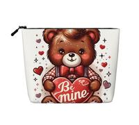 Khaki Bear Love Valentine's Day Large Capacity Travel Makeup Bag, Makeup Bag for Women, Waterproof Single-Ply Imitation Hemp Portable Zipper Cosmetic Bag, Travel Essentials Toiletry Bag