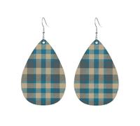 Khaki Blue Black Plaids Yellow Black Brown Checkered Women Earrings Candy Colored Lightweight Double-Side Printed Drop Dangle Earring
