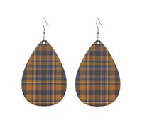 Khaki Blue Checkered Yellow Black Brown Checkered Women Earrings Candy Colored Lightweight Double-Side Printed Drop Dangle Earring