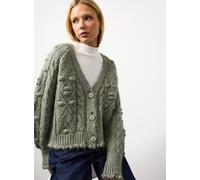 Khaki Bobble Knitted Embellished Button Cardigan L