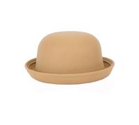 Khaki Bowler Top Hat Felt Round Dome Cap Cat Ear Derby Hats Cute Style Roll-up Brim Fedora Hat Classic Unisex Winter Autumn Warmer Hat for Party Costume Accessory(56~58CM)