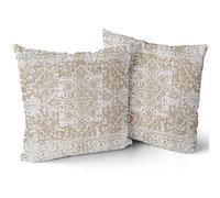 Khaki Brown Ethnic Boho Throw Pillow Covers 18x18 Inch Bohemian Carpet Vintage Coffee Tan Rug Decorative Pillow Cases Square Pillowcases Farmhouse Accent Home Decor For Living Room Couch Sofa Set of 2