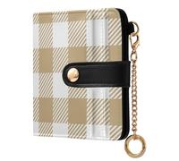 Khaki Buffalo Plaid Check Print Small Women Wallet RFID Blocking PU Leather Bifold Compact Card Holder with Zipper Coin Pocket Purse for Girls Ladies Women
