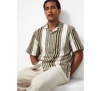 Khaki & Cream Stripe Button Through Short Sleeve Shirt XS