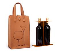 Khaki Double Wine Bag, Thick Felt Wine Tote Bag with Handles, Reusable Wine Gift Bag for 2 Bottles (750ml), Anti-Collision Bottle Carrier for Wedding Picnic Family Gatherings Holiday Parties (1PCS)