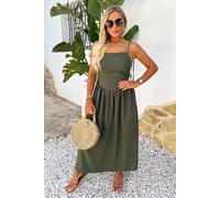 Khaki Drawstring Tie Straps Ruched Top Midi Dress AX Paris Khaki 10