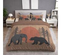 Khaki Duvet Cover - Super King 220 x 260 - Soft Lightweight, Machine Washable, Fluffy, Non Iron, Versatile - Abstract Texture Elephant Bear Forest Bedding - Duvet Cover Sets For Bedroom