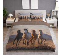 Khaki Duvet Cover - Super King 220 x 260 - Soft Lightweight, Machine Washable, Fluffy, Non Iron, Versatile - Realistic Herd Of Horses Galloping Sand Bedding - Duvet Cover Sets For Bedroom
