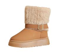 Khaki Female Winter Ankle Boots with Soft Sole and Thick Furry Insulation Round Toe Style Suitable for Everyday Wear and Seasonal Trends Warm and Fashionable