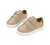 Khaki Girls' Double Hook and Loop Strap Sneakers - Classic Faux Leather Athletic School Shoes Soft Cushioned Sole Kids Trainers for School Days, Outdoor Casual Outings UK Size 9