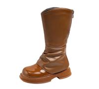 Khaki Girls Ruched Mid Calf Boots Fleece Back Zipper School Shoes Size 11