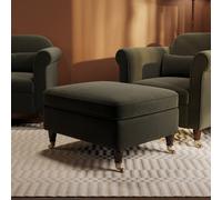 Khaki Green Velvet Footstool - Ramona