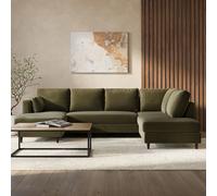 Khaki Green Velvet U-Shaped Right Hand Sofa Bed with Storage - Seats 6 - Boe