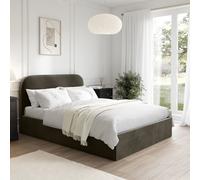 Khaki Green Velvet Upholstered Small Double Ottoman Bed with Curved Headboard - Zara