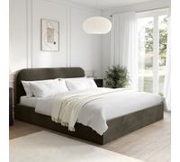 Khaki Green Velvet Upholstered Super King Ottoman Bed with Curved Headboard - Zara