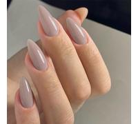 Khaki Grey Press on Nails Medium Stiletto Almond, Pure Nude False Nails Set Reusable Fake Nails with Feature Protective UV Coating for Women Nail Art Manicure in 24PCS