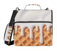 Khaki Ice Cream Plaid Checked 3 Rings 1.5 inch Binder with Zipper with Handle Multiple Pockets Portable Home Travel Safe Storage Bag for School