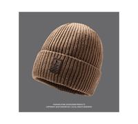 (Khaki) Knitted Thick Beanie Hat Winter Warmth Unisex Cap Windproof Gift Solid Color