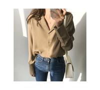 (Khaki, L) Womens Tops And Blouses Solid White Blouse Office Shirt Blusas Mujer De Moda Long Sleeve Blouse Women Shirts Clothes A405