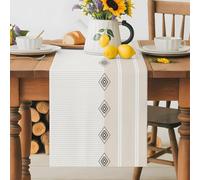 Khaki Linear Table Runner 13x36 Inches Long Minimalist Boho Cream Beige Stripes Farmhouse Cotton Linen Table Runner Burlap Style for Dinner Table Party Decor Tabletop Decorations