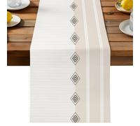 Khaki Linear Table Runner, Minimalist Boho Cream Beige Stripes Farmhouse Cotton and Table Linen Runner for Kitchen Dining Home Decor for Party Festival Holiday Decoration Gift 18x72in