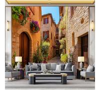 Khaki Mid-Century Modern Wallpaper - Architecture Town Plants Print Paste The Paper Application, 400 x 280 cm for Walls Living Room Lounge Bedroom Hallway Feature Wall